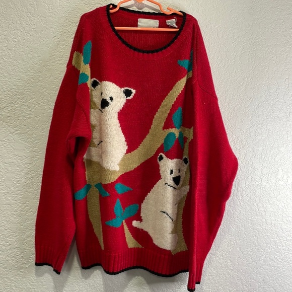 Vintage 80s Koala Bear Kawaii Knit Sweater Medium - Picture 1 of 8